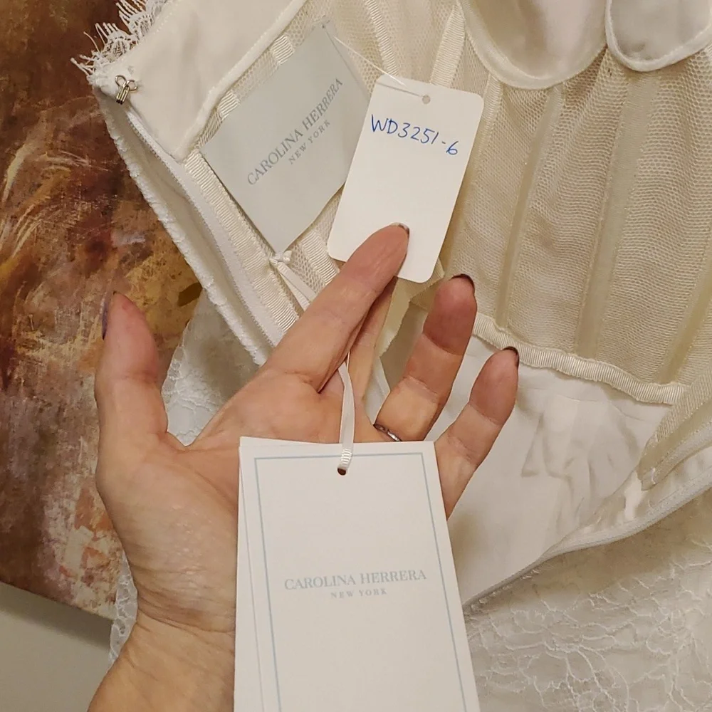Sz 6 NWT $3990 Carolina Herrera Lourdes bridal lace jumpsuit with belt - Picture 8 of 9